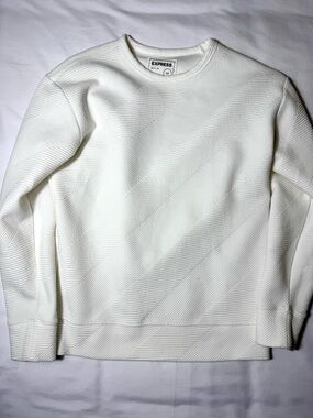 Express Men's White Textured Crewneck Sweater